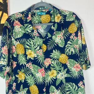 Green and Yellow Casual Button Down Shirt with Tropical Print